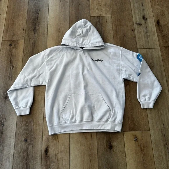 Rick & Morty white long-sleeved hoodie with colorful graphic front pocket, XL. - Picture 3 of 12